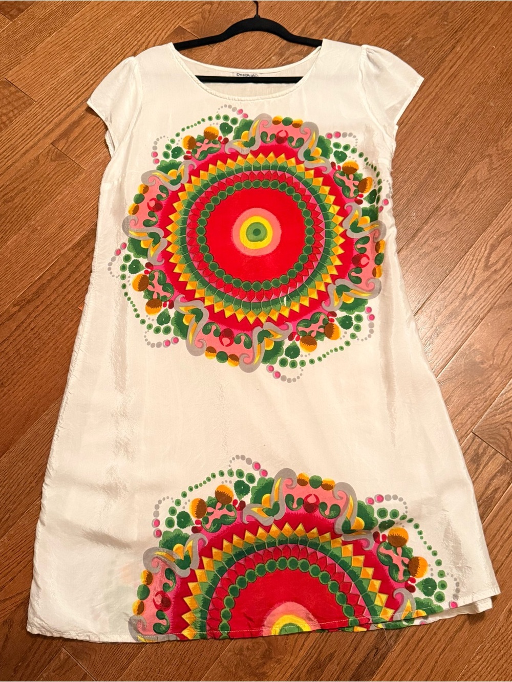 Desigual White Midi Dress with Bright Multicolor Mandalas - Picture 3 of 11